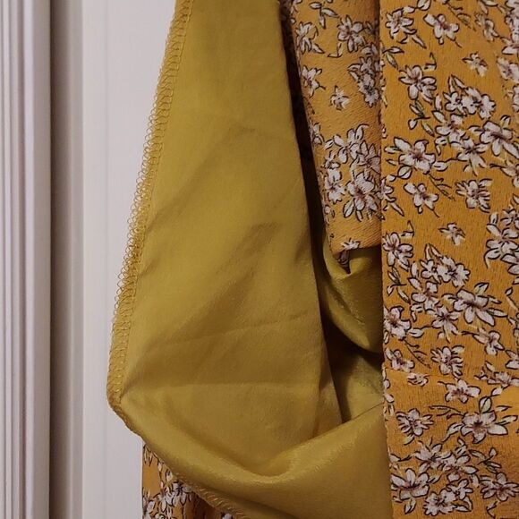 Golden yellow v neck boho blouse long sleeve - Picture 4 of 9